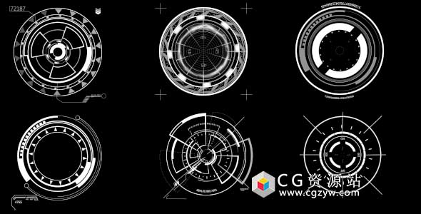 视频素材-6个HUD科技感圆形元素动画高清素材 HUD Circle Elements