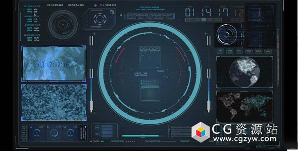视频素材-科技感HUD虚拟雷达全息图系统驾驶舱雷达屏幕高清素材