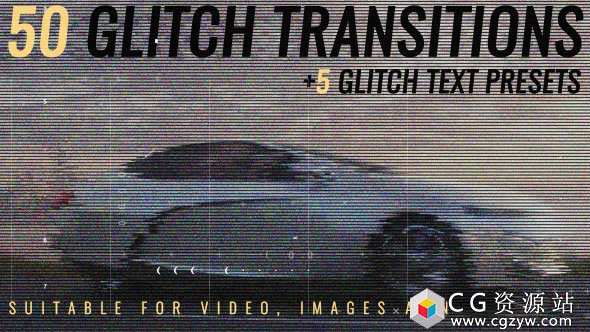 AE模板-电影预告片50组信号损坏电视雪花噪波视频转场