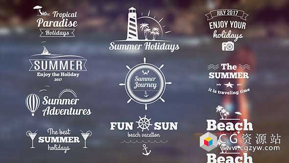 AE模板-复古夏天旅游假期聚会标签横幅文字标题动画 Summer Banners II