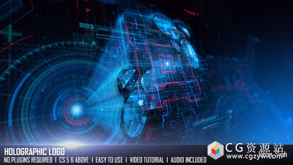 AE模板-全息标志高科技HUD投影Logo展示 Holographic Logo