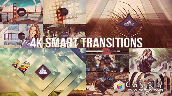 AE模板-55组动感时尚图形切换转场动画 4K Smart Transitions