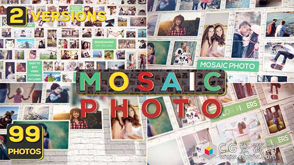 AE模板-3D纪念日生日展示相册照片墙拼贴动画片头 Mosaic Photo