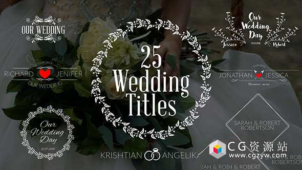 AE模板-25组复古徽章婚礼浪漫文字标题动画 Wedding Titles