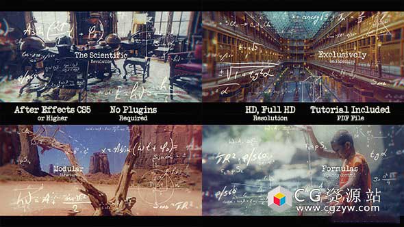 AE模板-美丽电影纪录片科学方程式元素视差图片动画 The Scientific Revolution – Parallax Slideshow