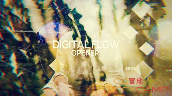 AE模板-科技感数字图形元素视差图片展示 Digital Flow – Opener