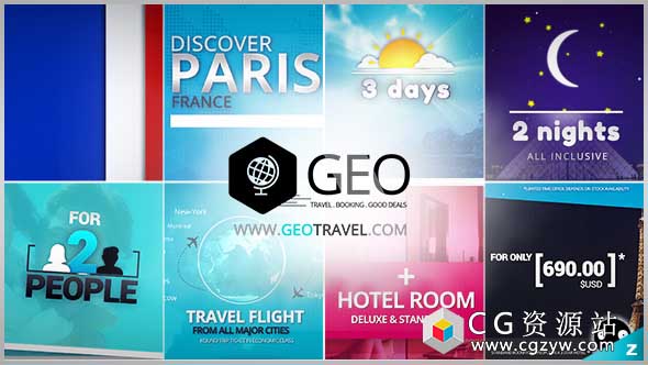 AE模板-电视广告旅游宣传促销包装动画 GEO – Travel & Booking Promo Trip Package