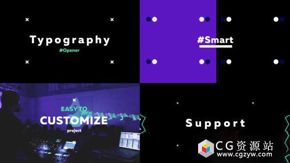 AE模板-干净多彩企业快速创意文字排版图片视频开场 Typography Opener