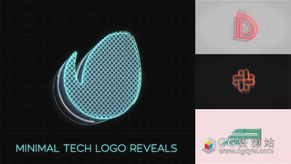 AE模板-标志显示科技感线条Logo动画 Minimal Tech Logo Reveals