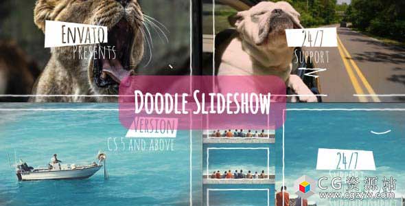 AE模板-涂鸦幻灯片文字标题视频开场 Doodle Slideshow