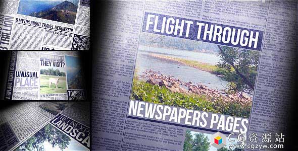 AE模板-翻阅书籍杂志报纸页面展示宣传flight-through-newspapers-pages