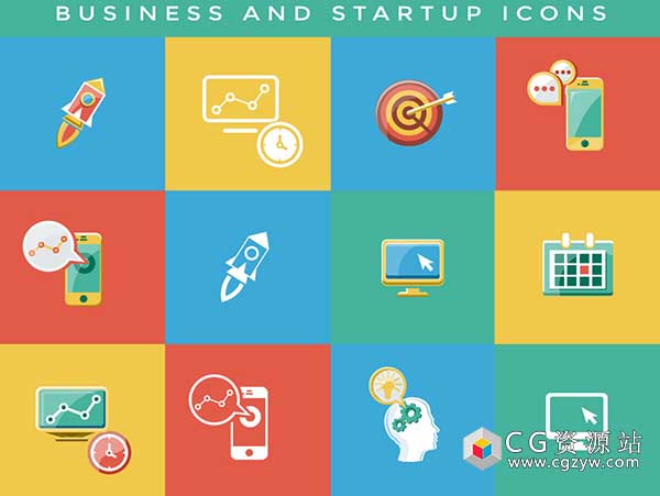 AE模板-288组扁平化网络商务办公Icon图标MG动画