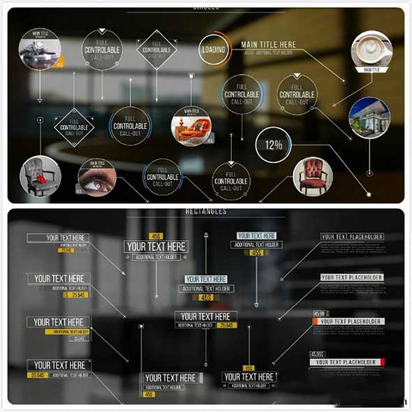 AE模板-120组科技感幕演示产品注释标价放大测量呼叫说明指示线4K动画