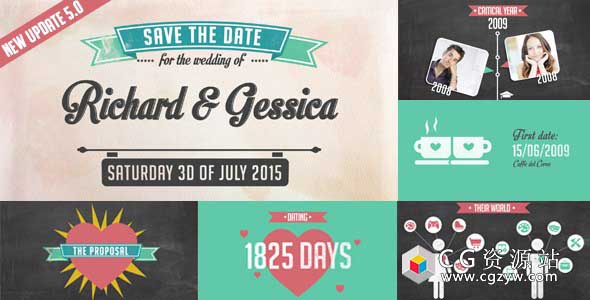 AE模板-婚礼故事照片相册浪漫情侣时间线介绍宣传片头