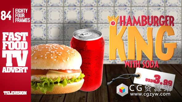 AE模板-快餐店电视广告栏目包装汉堡促销宣传广告 Fast Food Restaurant TV Commercial
