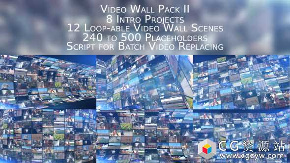 AE模板-电影展示多屏幕摄影组合图片视频电视照片墙 Video Wall Pack II