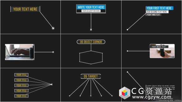 AE模板-时尚科技感标注描述细节脚线呼出价格介绍指示线动画