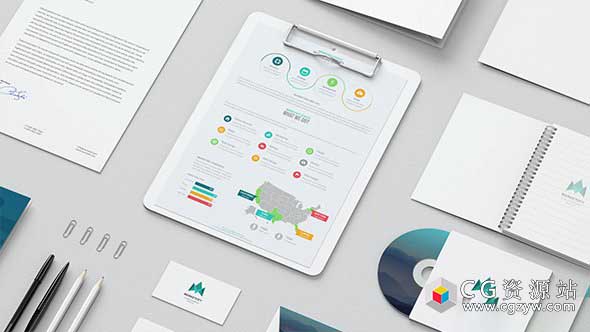 AE模板-干净优雅模拟视频演示平面公司企业商务VI包装视觉动画