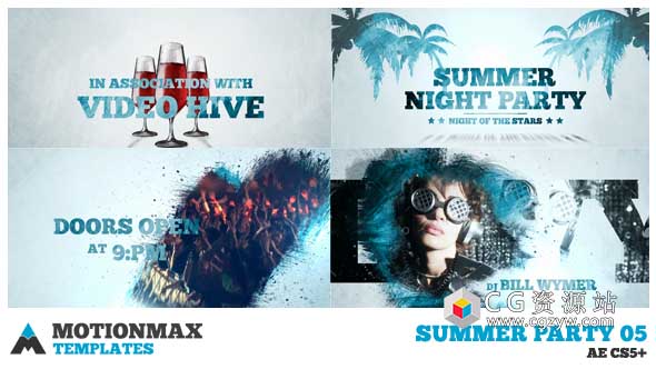 AE模板-沙滩派对俱乐部聚会音乐活动笔刷遮罩视频开场 Summer Party 05