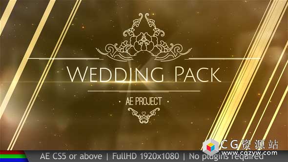 AE模板-电影事件爱情故事金色婚礼片头包装 Wedding Pack