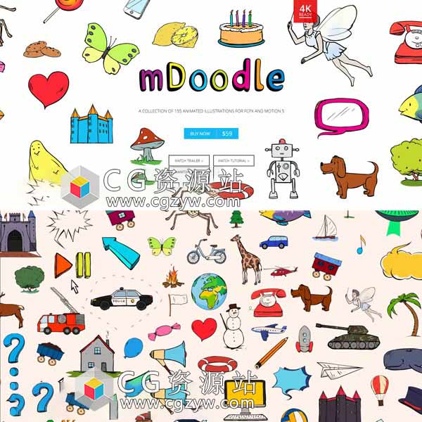 FCPX插件-155组儿童卡通涂鸦插画元素动画预设mDoodle + 教程