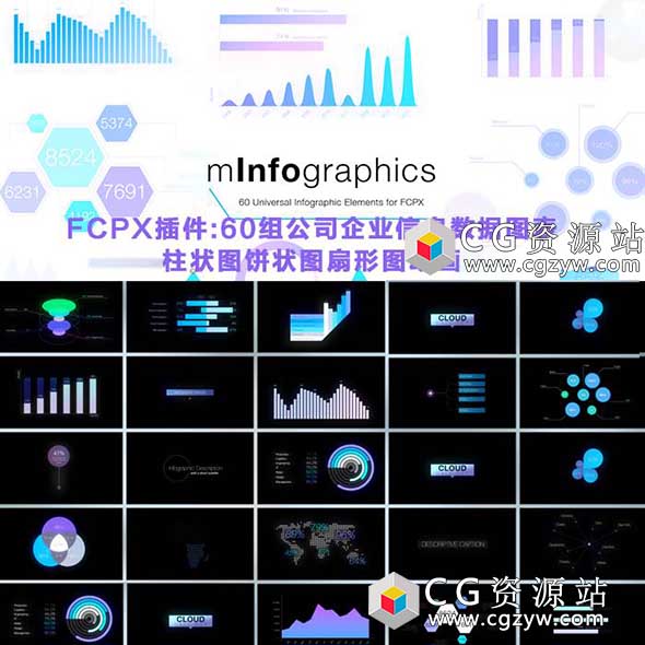 FCPX插件-mInfographics60种公司信息数据信息图表动画 +教程