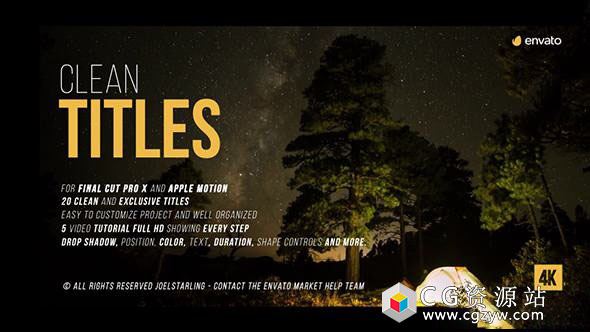 FCPX插件-20组4K字幕文字大字标题动画预设 Gold Clean Titles