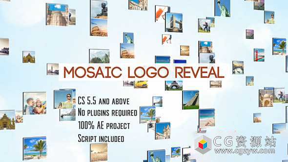 AE模板-三维图片或标志汇聚Logo动画带脚本 Mosaic Logo Revea