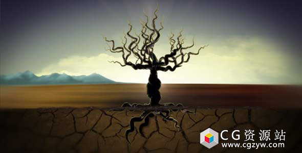 AE模板-生命之树标志片头沙漠成长贫穷生活环保主题宣传Tree Of Life