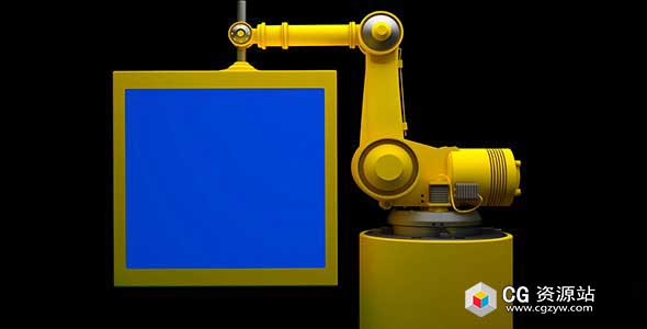 视频素材-现代科技黄色机器人手臂宣传与蓝色监控视频