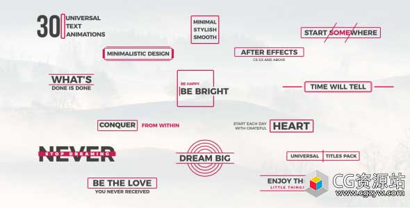 AE模板-30组优雅字幕条企业宣传片记录片30 Universal Text Animations