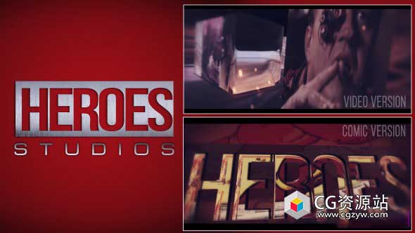 AE模板-E3D制作三维漫画超级英雄介绍标志动画片头heroes-logo