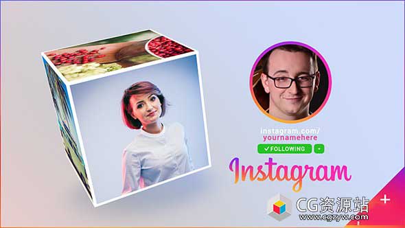 AE模板三维立方体表面图片展示社交媒体网络宣传instagram-promo-cube-gallery