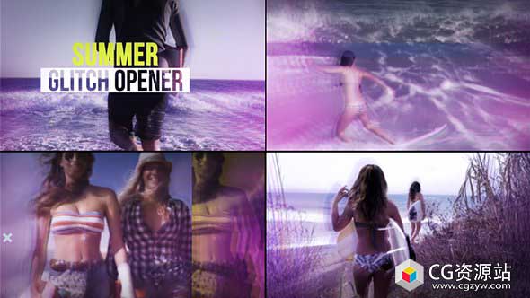 AE模板-夏天动感故障干扰扰乱图文幻灯片开场 1Summer Glitch Opener