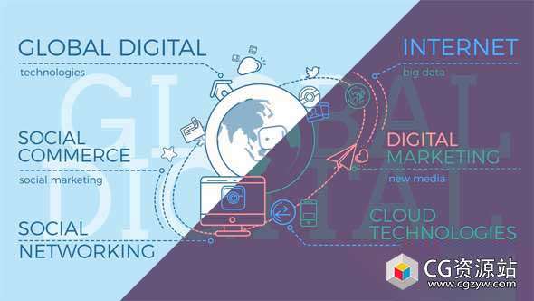 AE模板-全球数字世界科技地球MG动画 Global Digital World