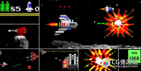 AE模板-8bit像素街机游戏logo标志片头Logo Arcade Game 8 Bit