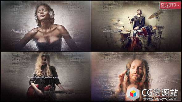 AE模板-古典音乐会活动节日回忆三维视差图片片头 Music Notes Slideshow