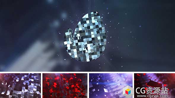 AE模板-E3D三维金属碎片汇聚Logo动画 Magic Metal and Red Logo Text