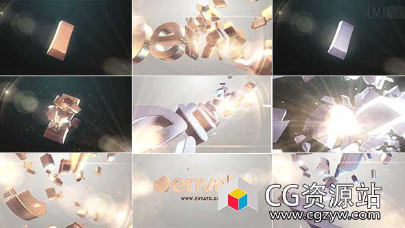 AE模板-震撼3D立体金银字母字体粉碎logl标志动画gold-and-silver-shatter-logo