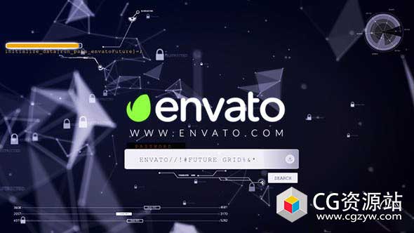 AE模板-Plexus科幻点线粒子科技感网络安全片头动画 ctos-login-hack-logo-reveal