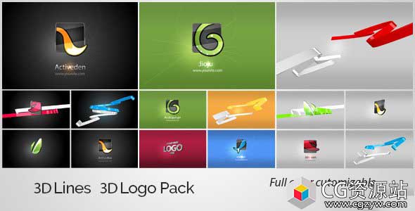 AE模板-三维线条生长动画公司标志logo片头开场3D Lines 3D Logo Pack