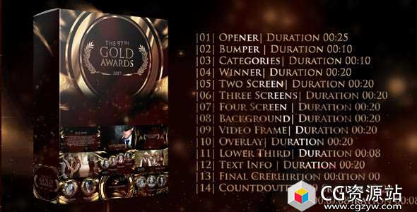 AE模板-金色颁奖电影奥斯卡提名晚会典礼包装片头 Gold Awards