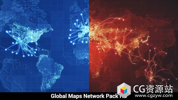 高清视频素材-科技感地图网络连线视觉效果动画 Pack of 3 Global Maps Network HD