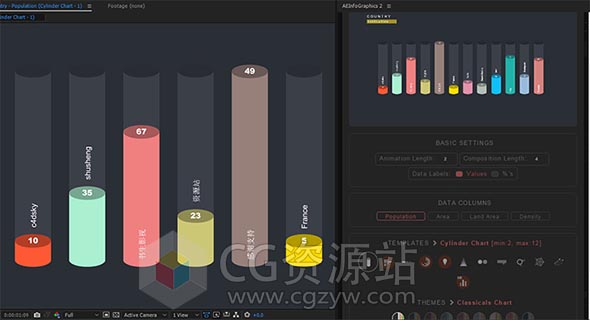 三维数据柱状图信息图表增长动画AE脚本AEscripts AEInfoGraphics 2.0.3+视频教程