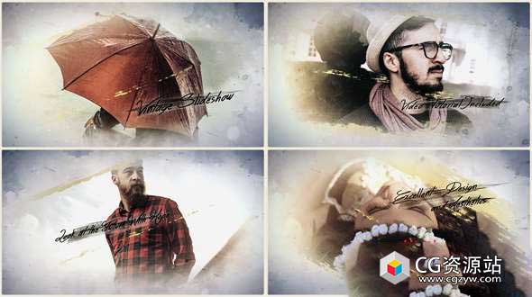 AE模板-复古幻灯片电影婚礼回忆图片视频展示 Vintage Slideshow