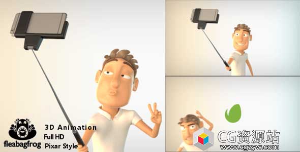 AE模板-三维卡通角色自拍有趣演绎logo动画片头selfie logo with-3d character