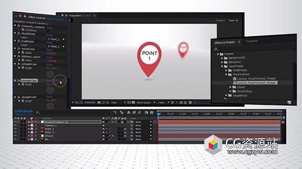 AE脚本+预设-45组摄像机自定义旋转移动景深动画Camera Movement Presets