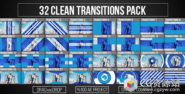 AE模板-32组时尚图形过渡动画视频转场 Transitions