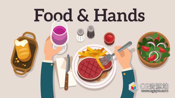 AE模板-MG动画扁平化餐厅美食节目视频解说手势介绍片头