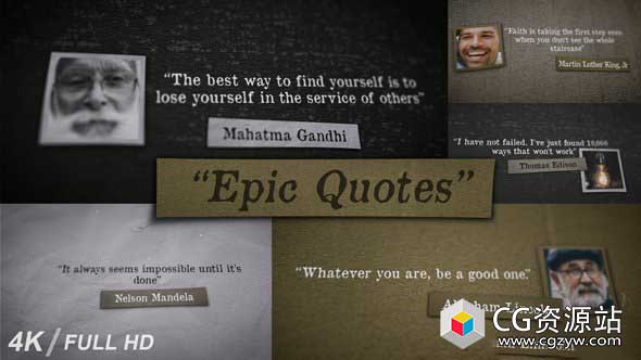 AE模板-4K-复古历史人物介绍视频文字动画宣传epic-quotes